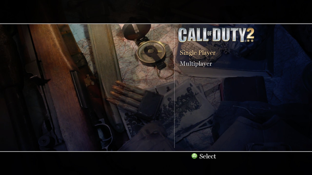 Call of Duty 2 title screen for Xbox 360